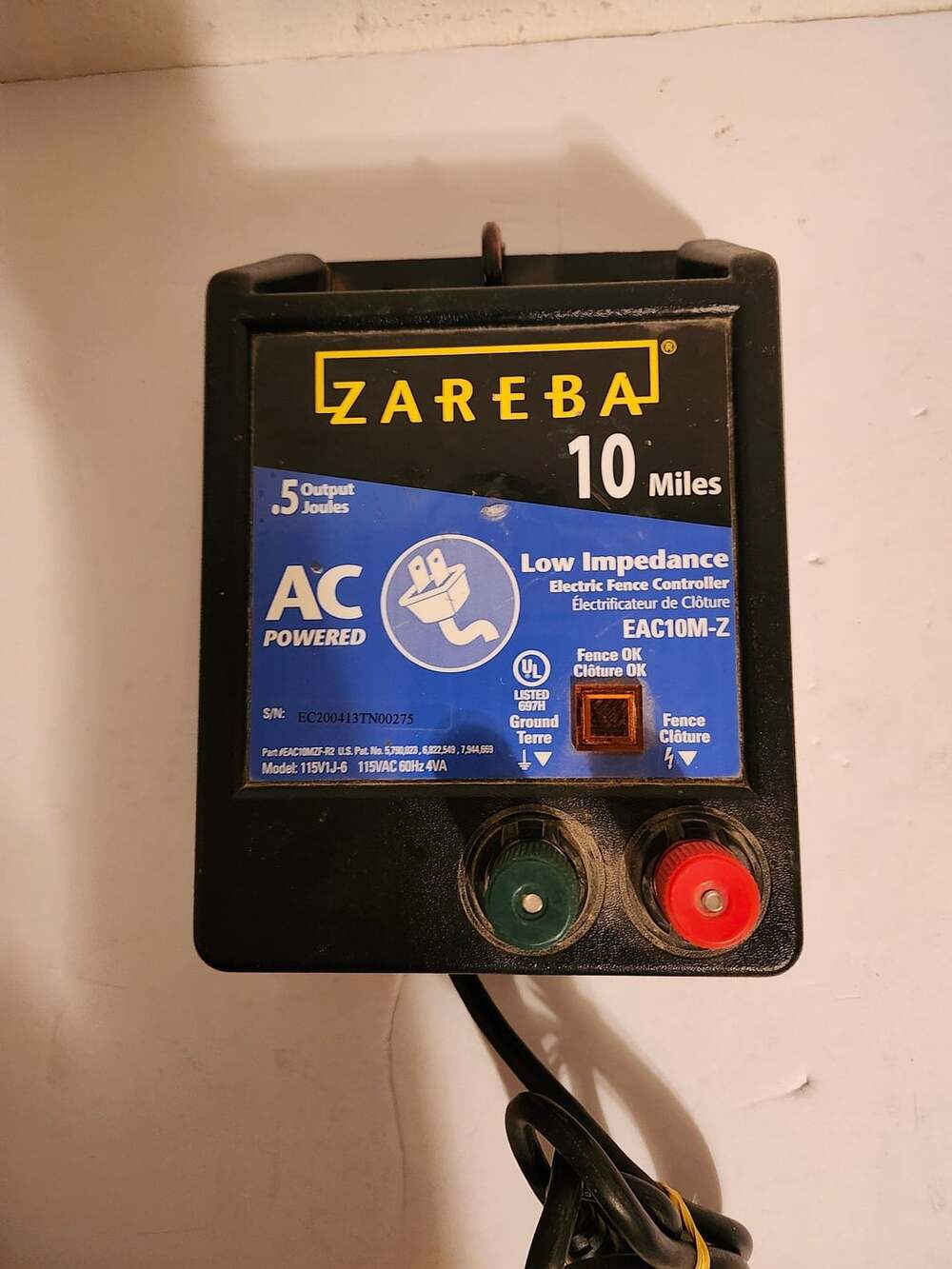 Zareba EAC10M-Z 10 Mile AC Powered Electric Fence Controller